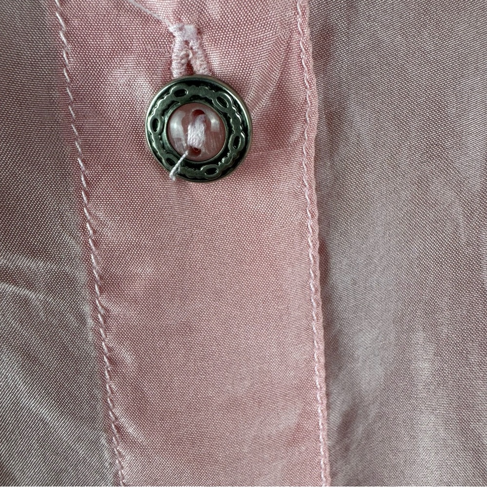 Vintage 100% Silk Blouse Button Down Light Pink Sz Medium 90's Shoulder Pads - Picture 12 of 15